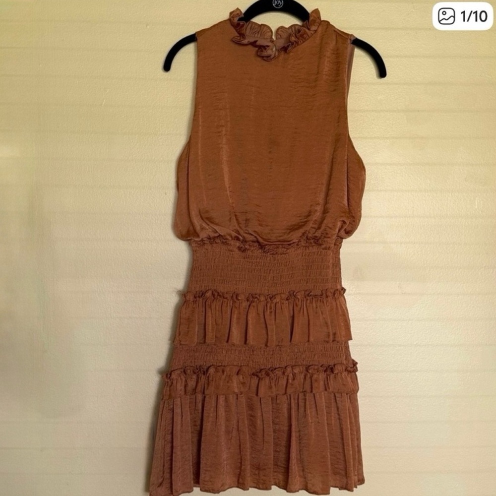 She + Sky Rust Ruffled Sleeveless Mini Dress size S